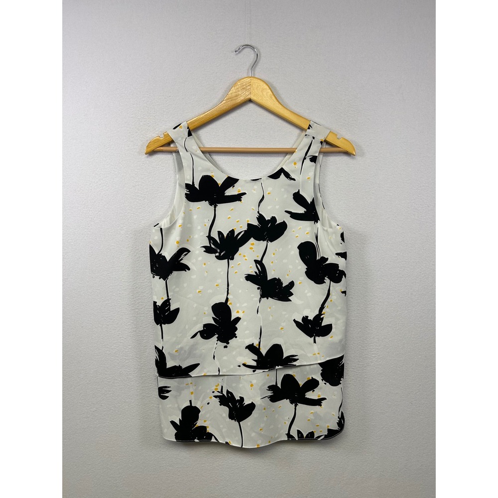 Floral Print Cooper & Ella Womens Small White Black Layered‎ Sleeveless Blouse